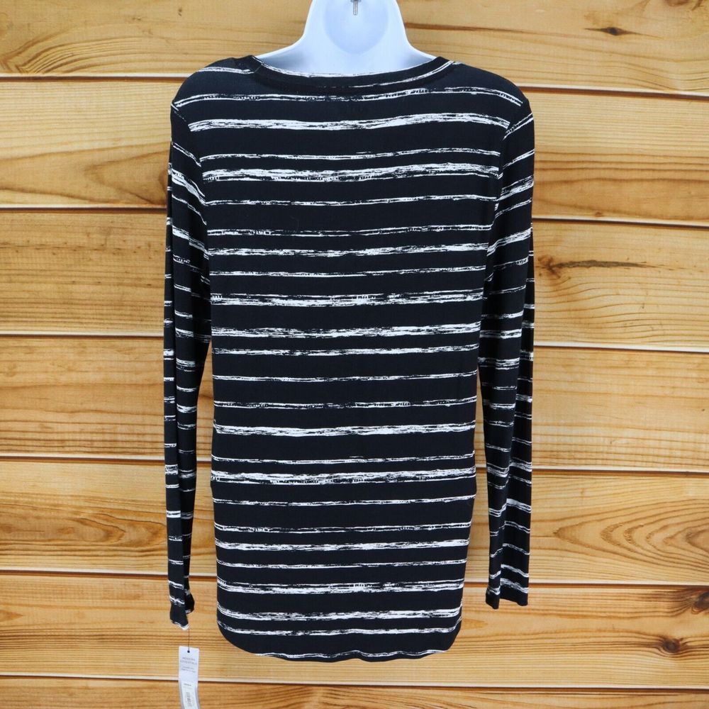Apt. 9 Long Sleeve Shirt Boat Neck Womens Size XS Black White Stripes NWT $26 - Picture 2 of 8